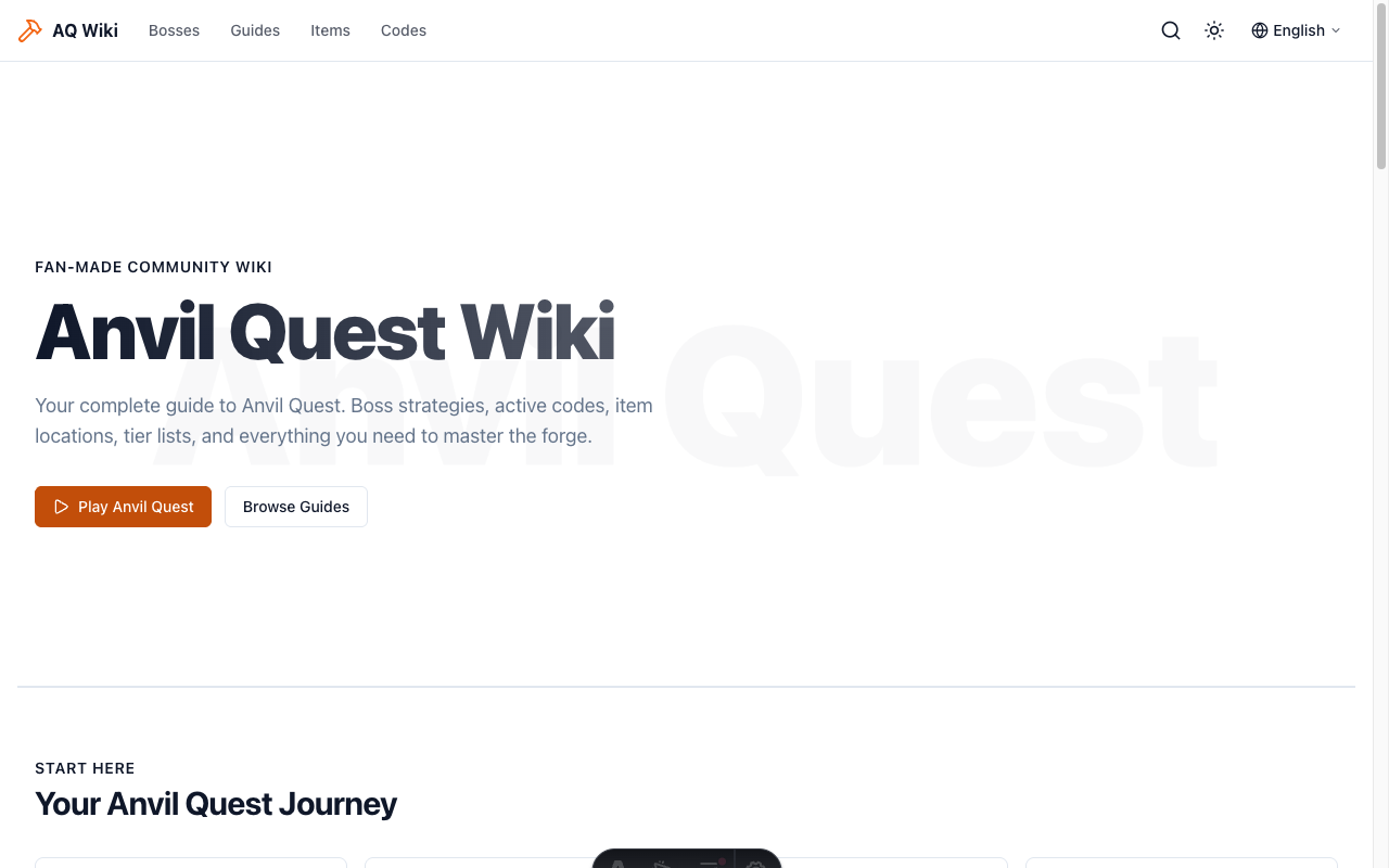 AnvilWiki demo homepage — game wiki built with the template